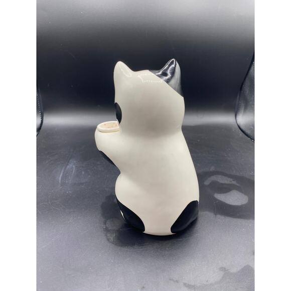 Henriksen Imports Inc Ceramic black and white kitten CANDLE HOLDER - Picture 3 of 5